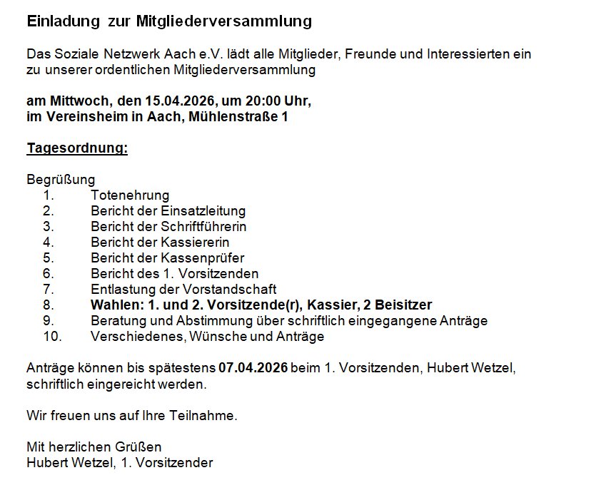 Mitgliederversammlung - Tagesordnung